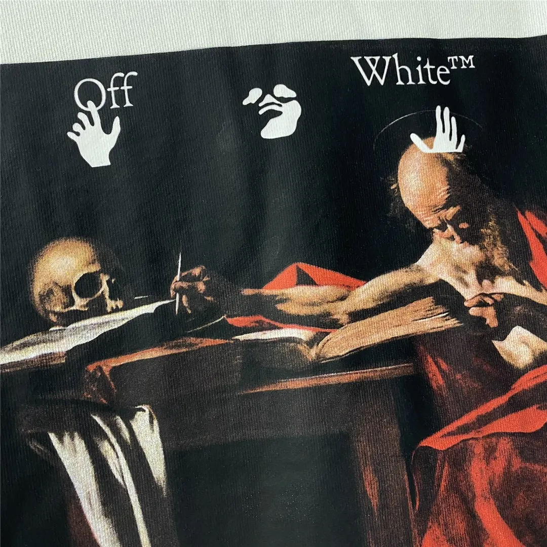 Top tested version OFFWHITE OW Caravaggio Skeleton Old Man Oil Painting for Men and Women Couple Pure Cotton Loose Religious Round Neck Pullover Hoodie Sweatshirt Exclusive version on the market, zp’s sales once hit a new high. Both the front and rear panels are printed using Kornit's digital direct printing process, with 7 colors sprayed and glazed solid film, giving the printing a jelly-like feel. The printing gradient is gentle, the texture is clear, and the color contrast is obvious. The fabric is made of 480g large fish scale pure cotton terry fabric, which is launched in a big way and has full drape. It can be compared with all versions on the market and is synchronized. Brand new 21s collar label, washed, hang tag, all customized. Size chart